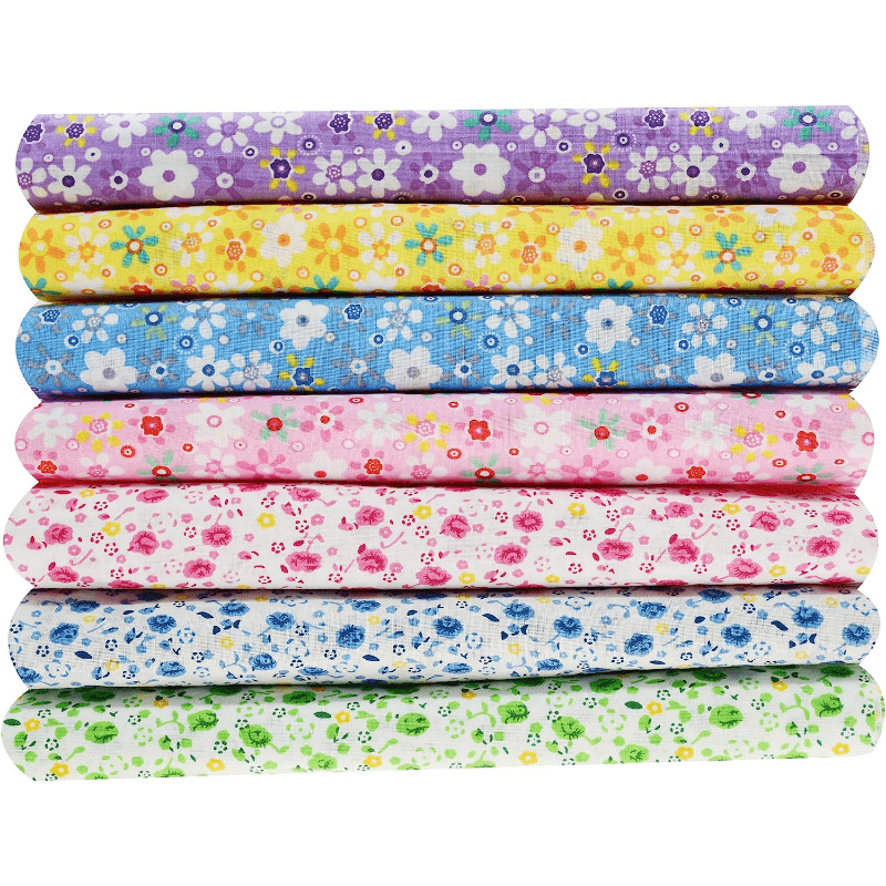 7 Pcs Quilting Fabric Bundles Fat Quarters Craft Fabric 9.84 x 9.84 Inches