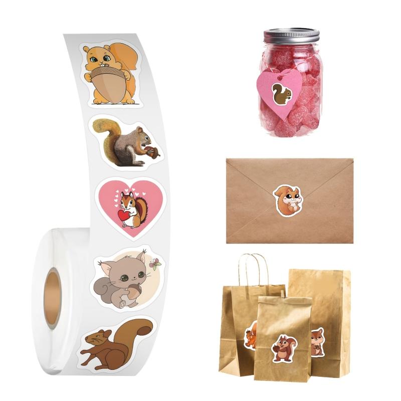 500pcs Vinyl Squirrel Stickers Roll For Journal Cartoon Animal Stickers