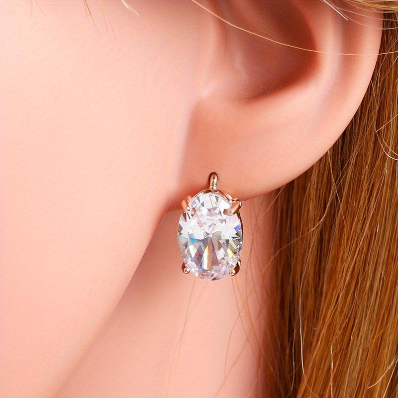 Rose Oval Zircon Earrings Classic Jewelry Gift