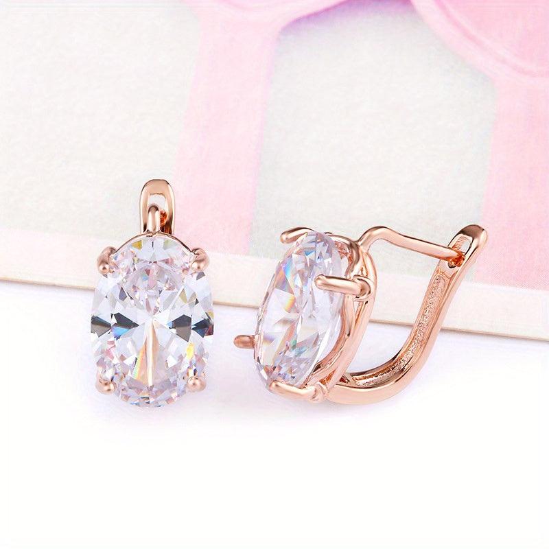 Rose Oval Zircon Earrings Classic Jewelry Gift