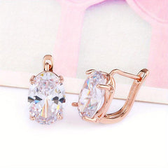 Rose Oval Zircon Earrings Classic Jewelry Gift