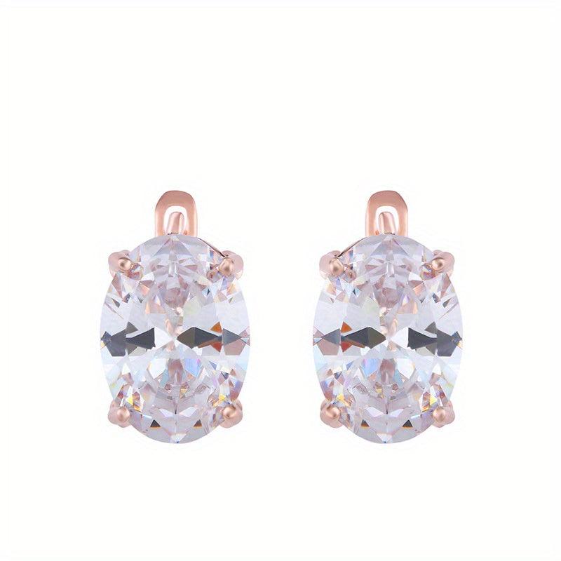 Rose Oval Zircon Earrings Classic Jewelry Gift