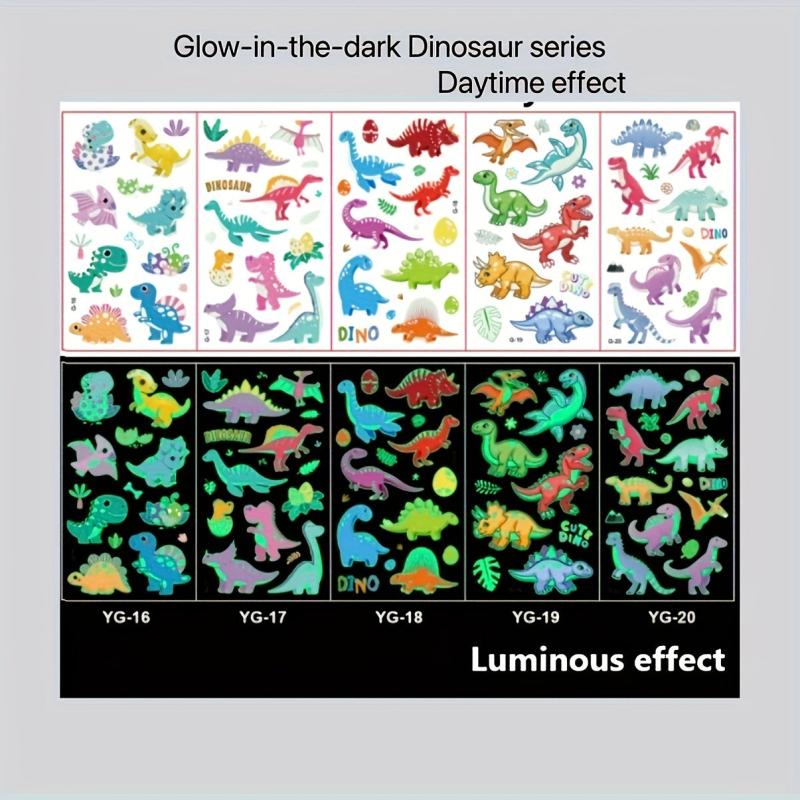 5-Pack Waterproof Cartoon Dinosaur Tattoos for Parties