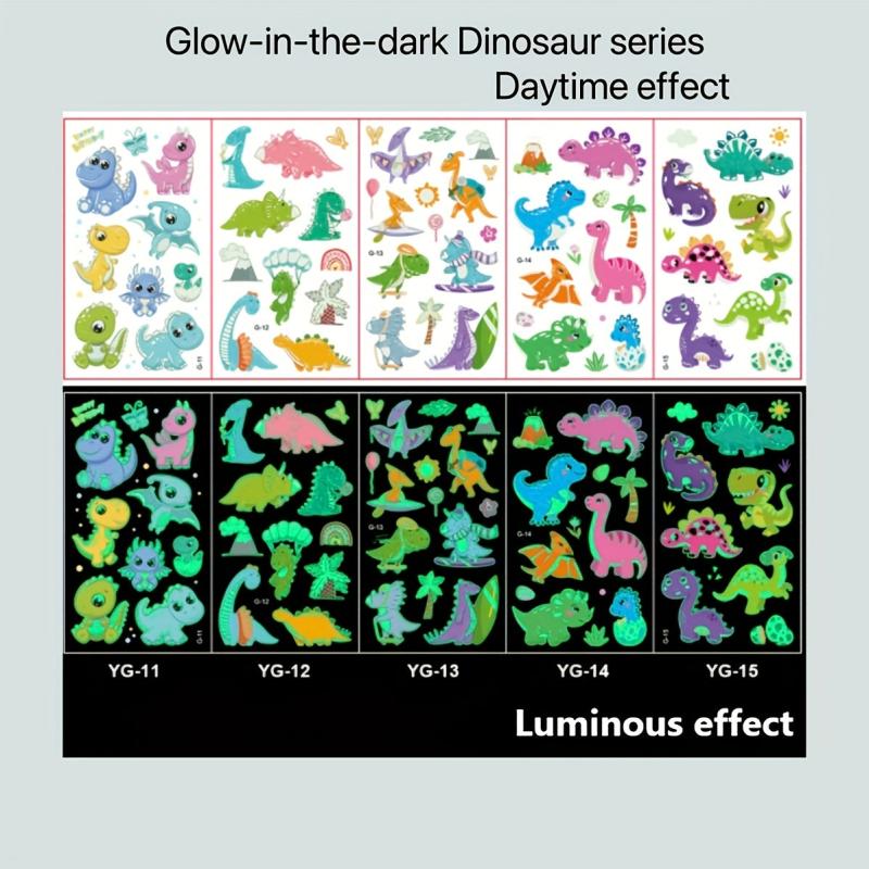 5-Pack Waterproof Cartoon Dinosaur Tattoos for Parties