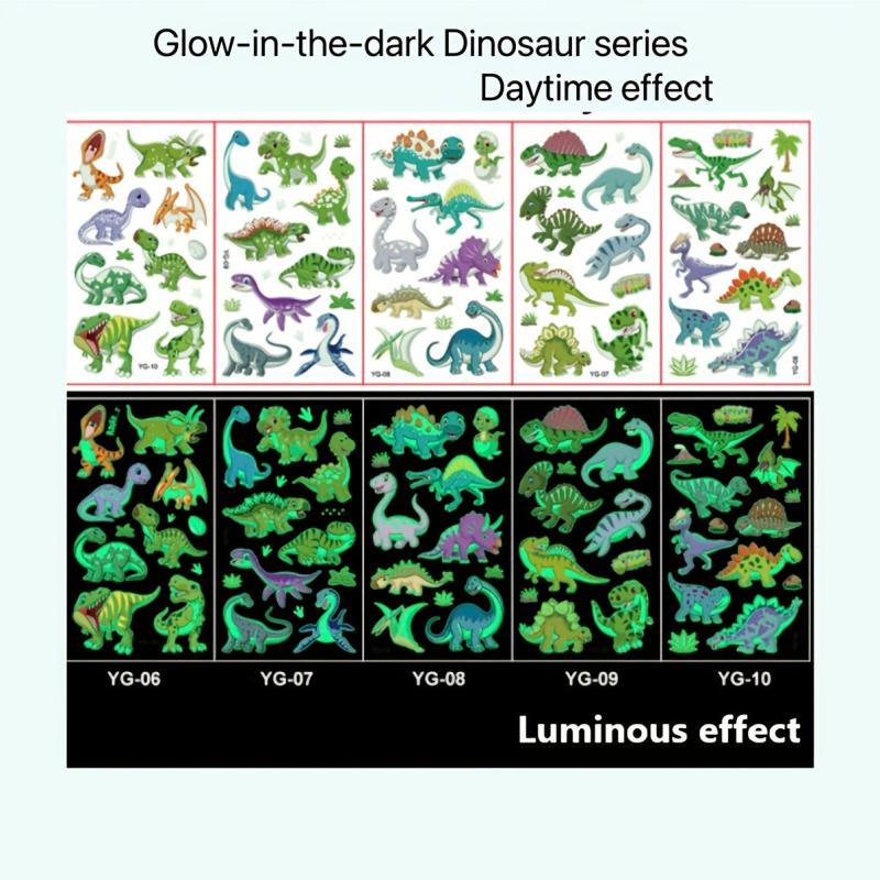 5-Pack Waterproof Cartoon Dinosaur Tattoos for Parties