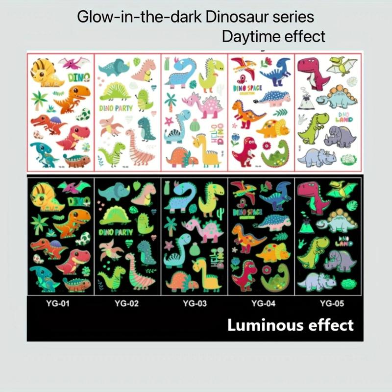 5-Pack Waterproof Cartoon Dinosaur Tattoos for Parties