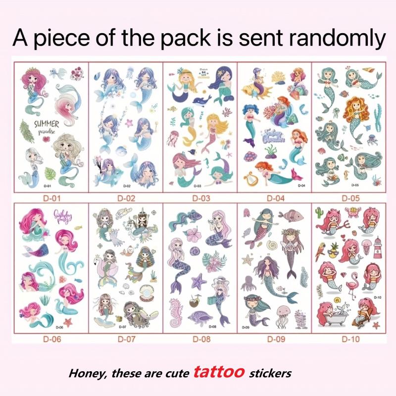 Cartoon Mermaid Temporary Tattoo Stickers Waterproof Fun Party Stickers