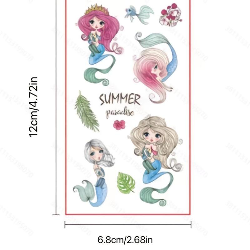 Cartoon Mermaid Temporary Tattoo Stickers Waterproof Fun Party Stickers