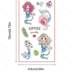 Cartoon Mermaid Temporary Tattoo Stickers Waterproof Fun Party Stickers