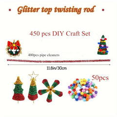 400pcs Christmas Chenille Sticks with 50 Bobbles Glitter Pipe Cleaners