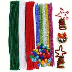 400pcs Christmas Chenille Sticks with 50 Bobbles Glitter Pipe Cleaners