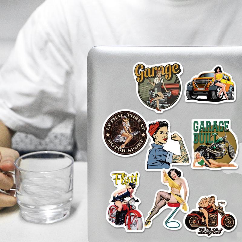 Waterproof Cartoon Motorcycle Girl Graffiti Stickers for Decoration