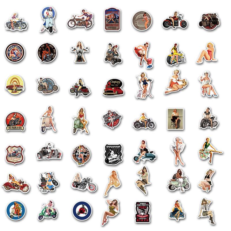 Waterproof Cartoon Motorcycle Girl Graffiti Stickers for Decoration