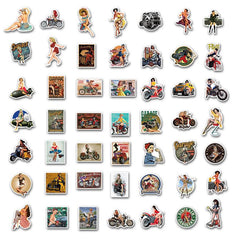 Waterproof Cartoon Motorcycle Girl Graffiti Stickers for Decoration