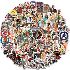 Waterproof Cartoon Motorcycle Girl Graffiti Stickers for Decoration