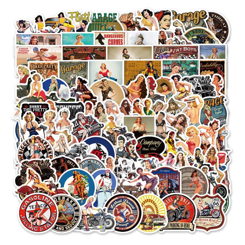 Waterproof Cartoon Motorcycle Girl Graffiti Stickers for Decoration
