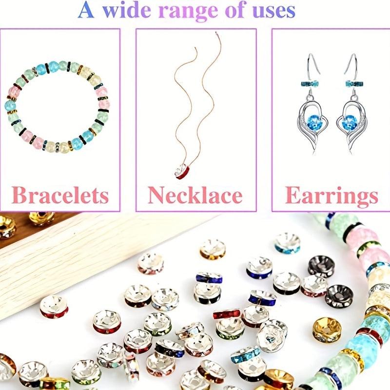 700pcs Spacer Beads Rhinestone Charms for Jewelry Making 8mm 10 Colors