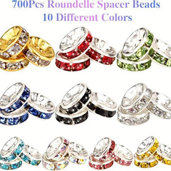 700pcs Spacer Beads Rhinestone Charms for Jewelry Making 8mm 10 Colors
