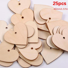 25pcs 40mm Blank Heart Wooden Slices Discs For DIY Crafts Embellishments
