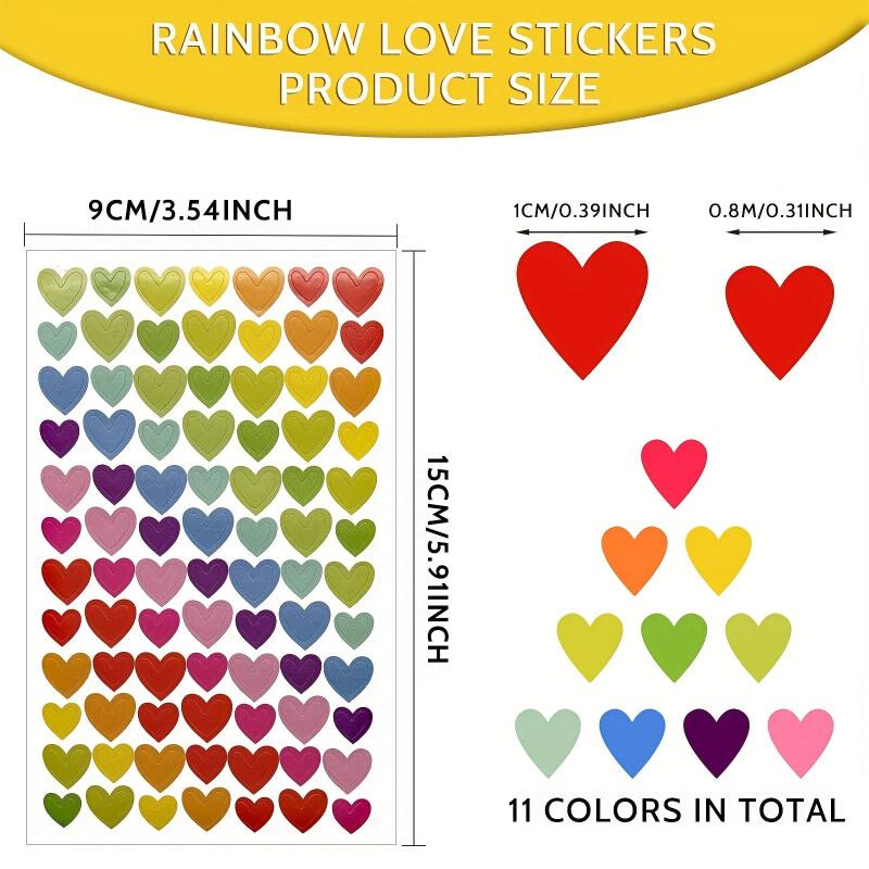 1680pcs Heart Stickers Colorful Self Adhesive Decorative Stickers