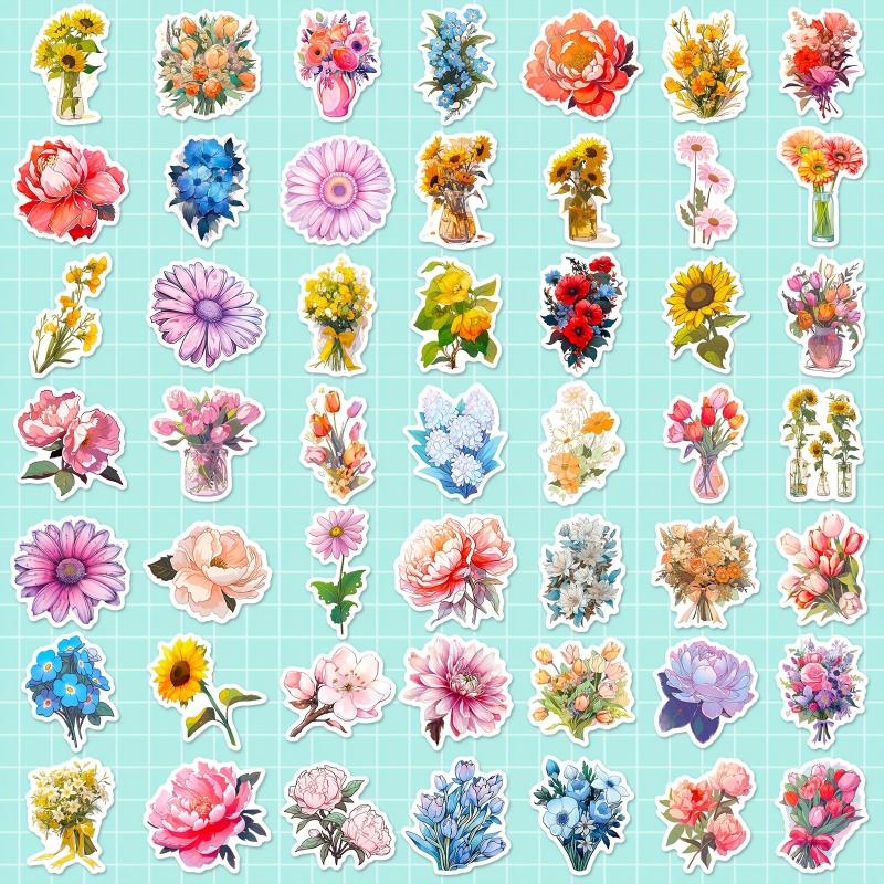 100PCS Flower Stickers Pack Waterproof Vinyl Flower Graffiti Decals