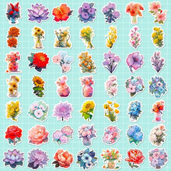 100PCS Flower Stickers Pack Waterproof Vinyl Flower Graffiti Decals