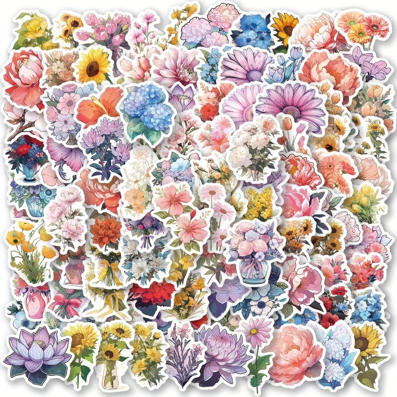 100PCS Flower Stickers Pack Waterproof Vinyl Flower Graffiti Decals