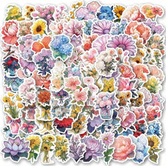 100PCS Flower Stickers Pack Waterproof Vinyl Flower Graffiti Decals