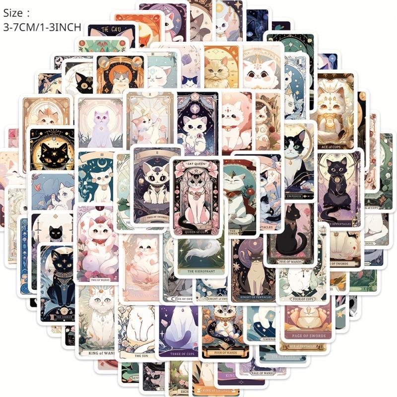 78pcs Cartoon Cat Tarot Series Waterproof Vinyl Stickers