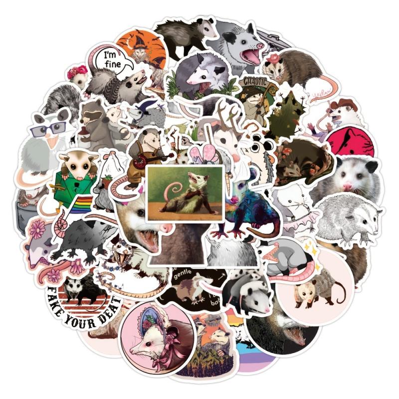 50pcs Opossum Sticker Waterproof Travel Case Water Bottles Laptop