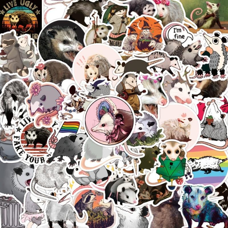 50pcs Opossum Sticker Waterproof Travel Case Water Bottles Laptop