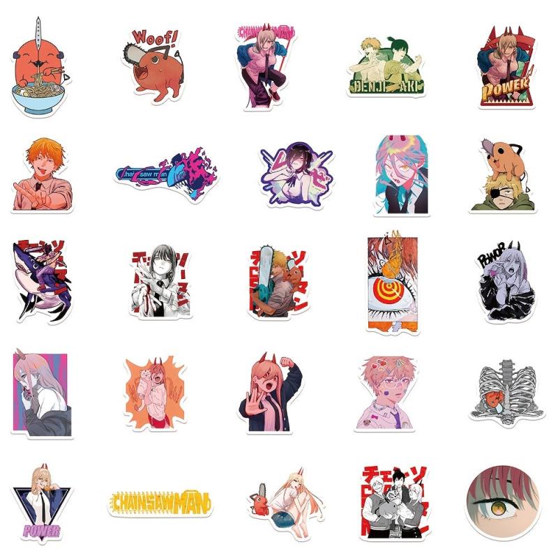 50pcs Anime Chainsaw Man Series Waterproof Stickers DIY Creative Toys