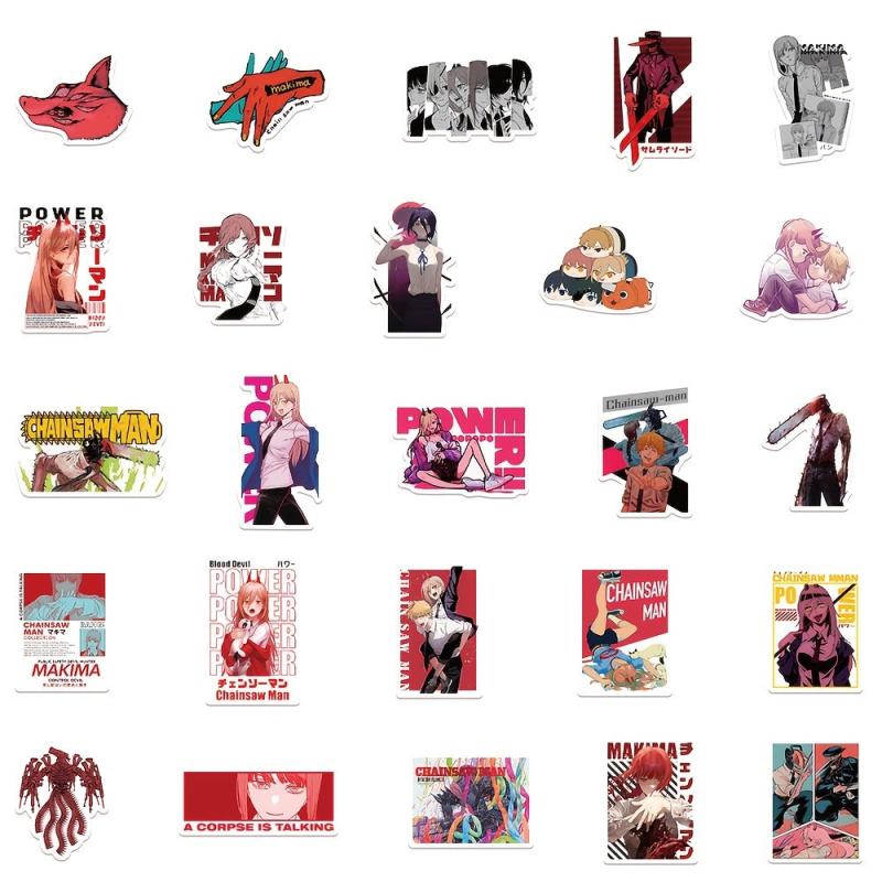 50pcs Anime Chainsaw Man Series Waterproof Stickers DIY Creative Toys