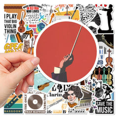 50 Pcs Orchestral Music Stickers Violin Clarinet Luggage Laptop Scrapbook