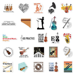 50 Pcs Orchestral Music Stickers Violin Clarinet Luggage Laptop Scrapbook