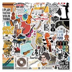 50 Pcs Orchestral Music Stickers Violin Clarinet Luggage Laptop Scrapbook