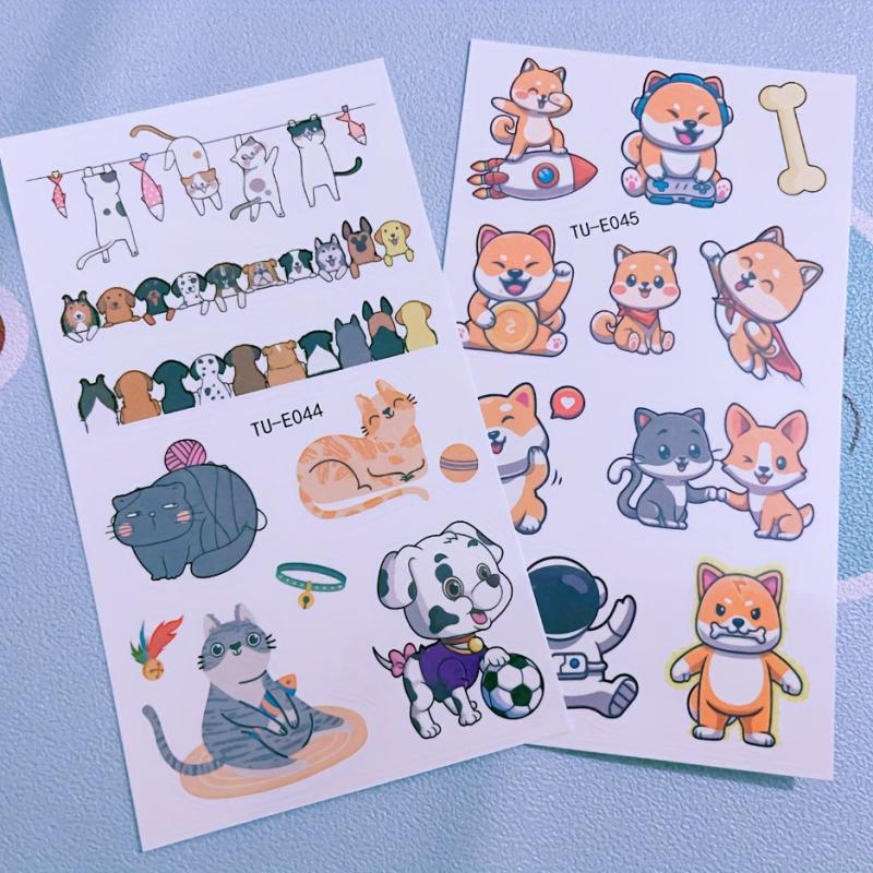 Waterproof Cartoon Cats And Dogs Team Temporary Tattoo Stickers 10pcs Pack