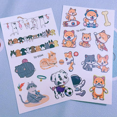 Waterproof Cartoon Cats And Dogs Team Temporary Tattoo Stickers 10pcs Pack