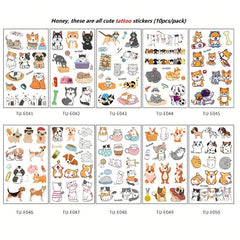 Waterproof Cartoon Cats And Dogs Team Temporary Tattoo Stickers 10pcs Pack