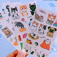 Waterproof Cartoon Cats And Dogs Team Temporary Tattoo Stickers 10pcs Pack