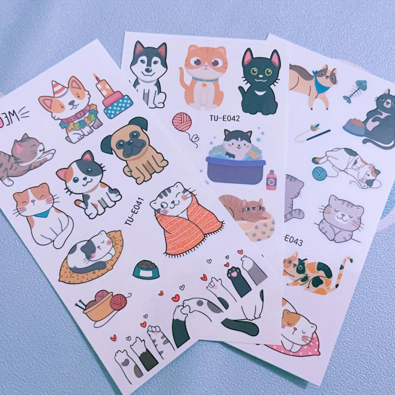 Waterproof Cartoon Cats And Dogs Team Temporary Tattoo Stickers 10pcs Pack