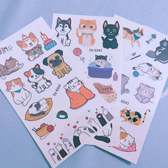 Waterproof Cartoon Cats And Dogs Team Temporary Tattoo Stickers 10pcs Pack