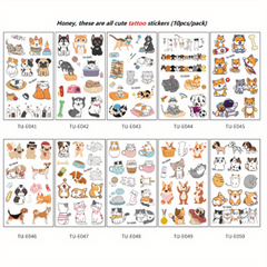 Waterproof Cartoon Cats And Dogs Team Temporary Tattoo Stickers 10pcs Pack