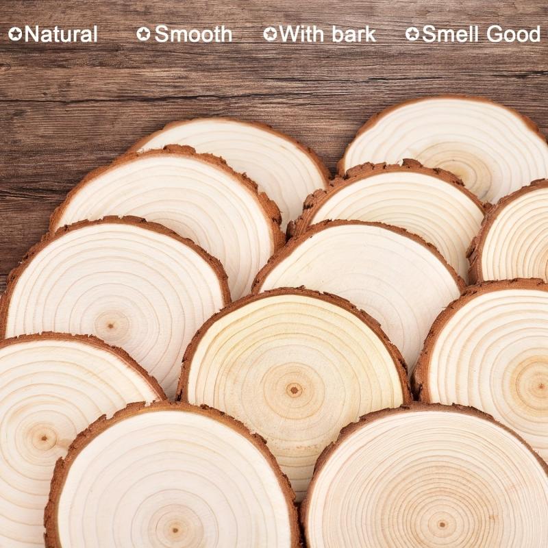 20pcs Natural Wood Slices With Bark 8-10 Cm DIY Craft Kit Coasters Ornaments