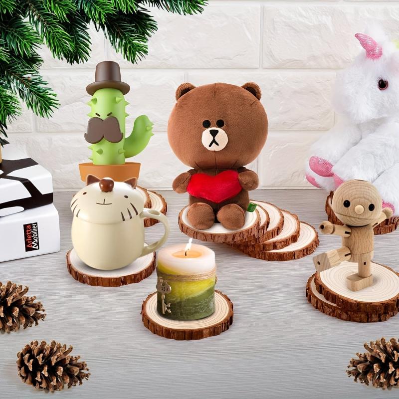 20pcs Natural Wood Slices With Bark 8-10 Cm DIY Craft Kit Coasters Ornaments
