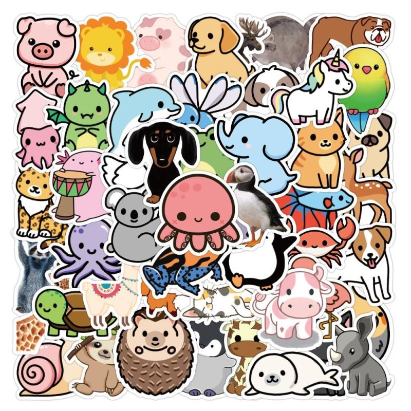 50 PCS Colorful Animal Vinyl Waterproof Stickers for Teens Girls Kids