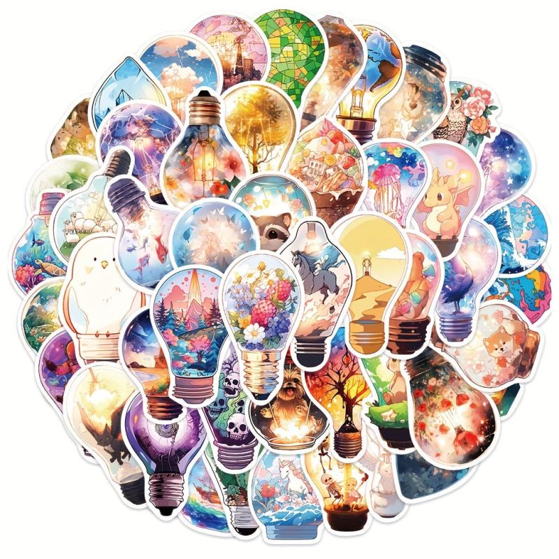 50pcs Light Bulb World Waterproof Stickers for Guitar Notebook Luggage DIY