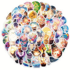 50pcs Light Bulb World Waterproof Stickers for Guitar Notebook Luggage DIY