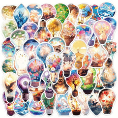 50pcs Light Bulb World Waterproof Stickers for Guitar Notebook Luggage DIY