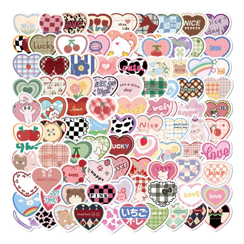 100 Sweetheart Style Heart Waterproof Stickers